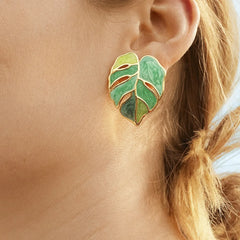 Monstera - Enamel Leaf Earrings